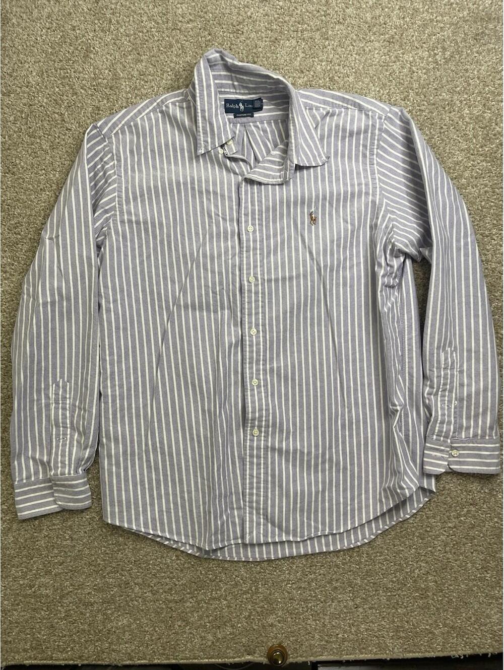 RALPH LAUREN Shirt Mens XL Pinstripe Knit Oxford Preppy Casual Color Pony